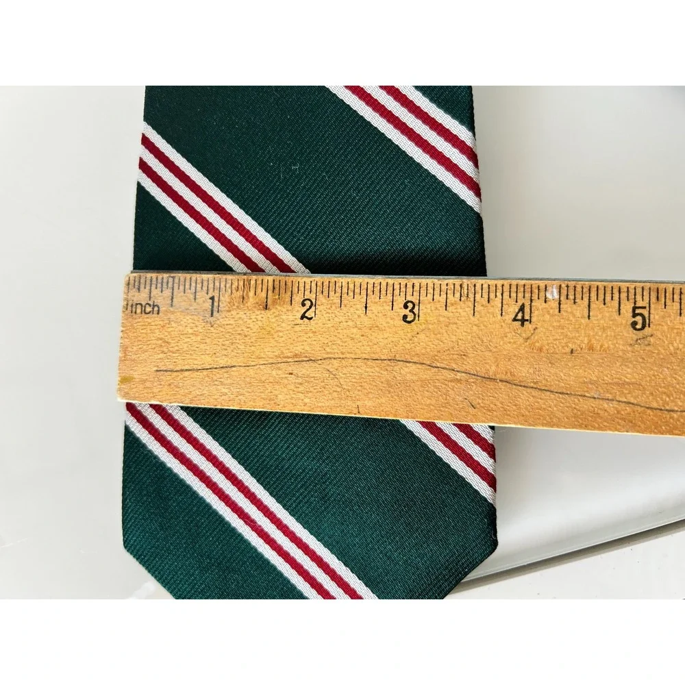 Vtg Rooster Silk Tie Green Burgundy White Regimental Stripe Ivy Preppy USA